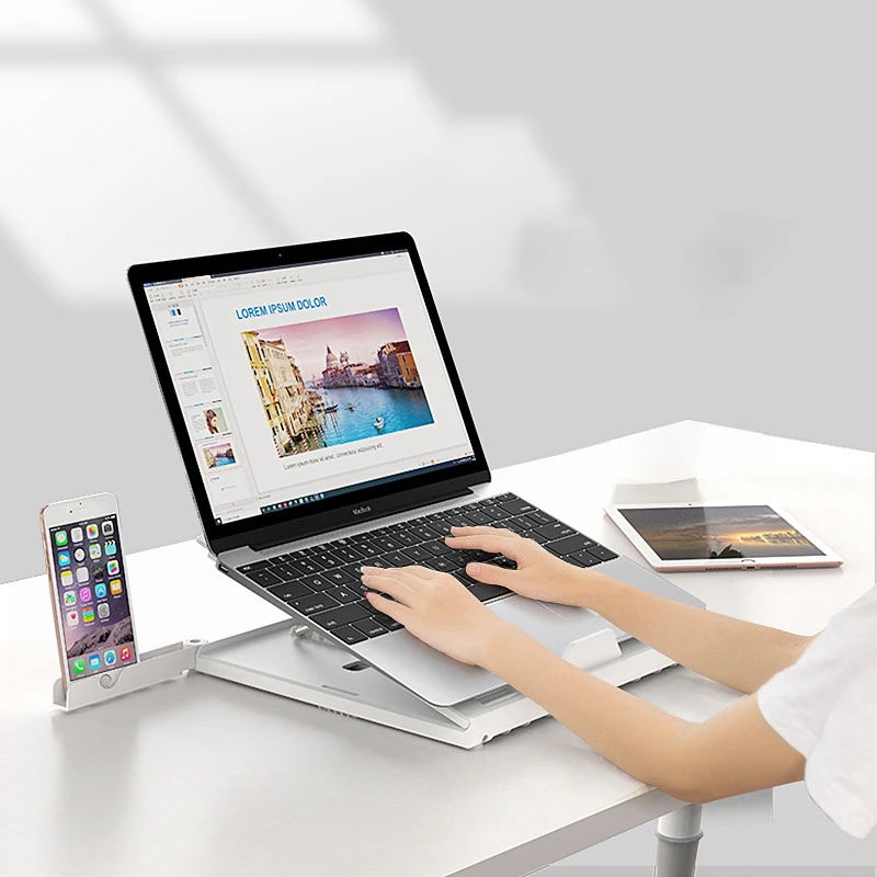 Opvouwbare laptopstandaard met negen hoekstanden, wit - Afbeelding 3