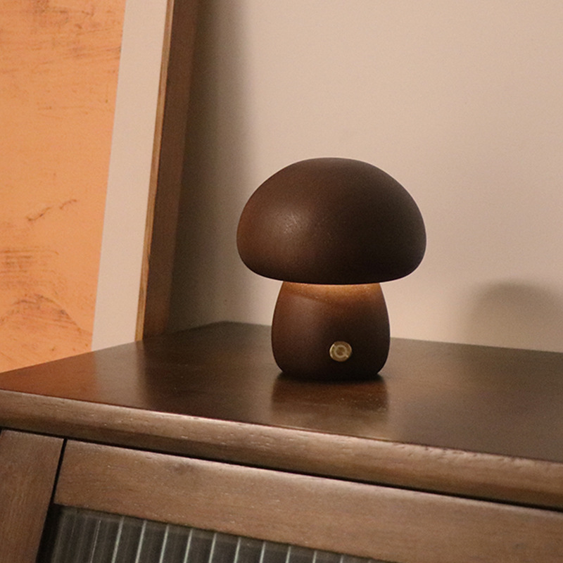 Wooden mushroom night light with touch switch, walnut - Image 2
