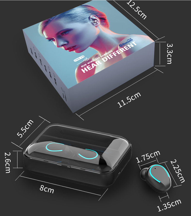 Wireless earbuds with power bank charging case, black - Image 3