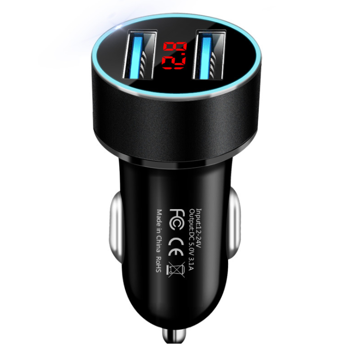Metal car charger with two USB ports and display - Image 4