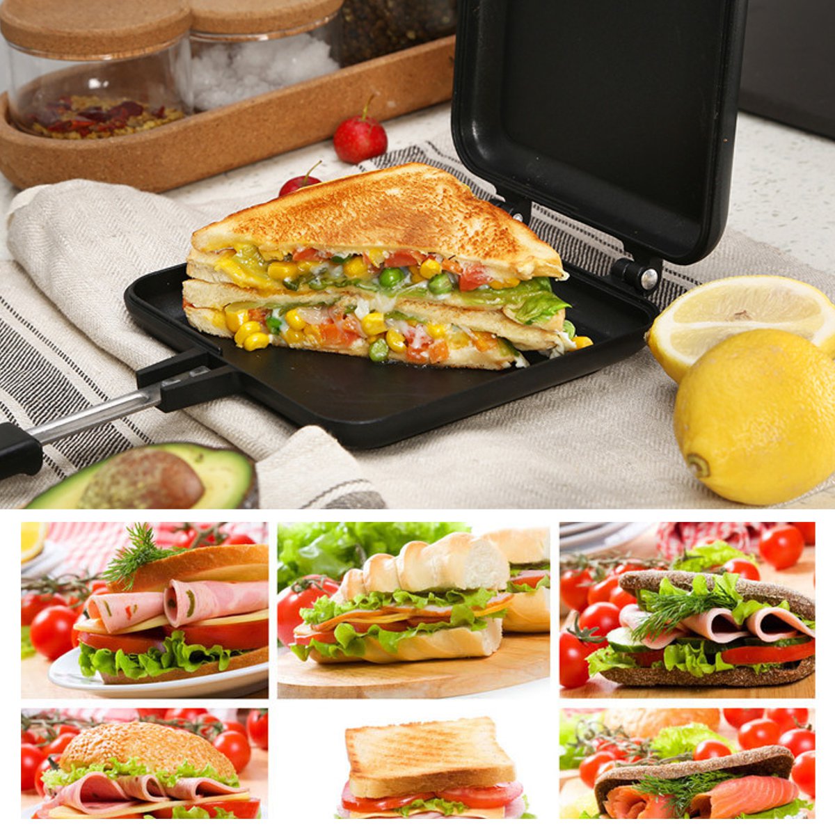 Poêle à sandwich double face, noire – Image 4