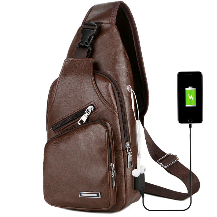 Bolso de pecho con puerto USB, marrón claro - Imagen 5