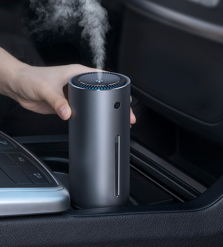 Aluminium luchtbevochtiger met USB voor de auto, grijs