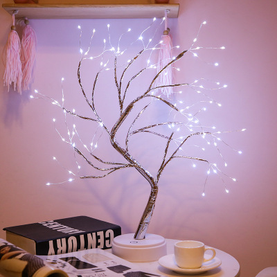 Lámpara árbol decorativa de hilo de cobre con perlas - Imagen 3