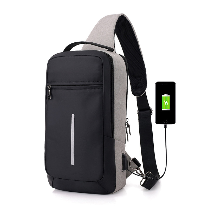 Anti-theft chest bag with USB, dark grey - Image 5