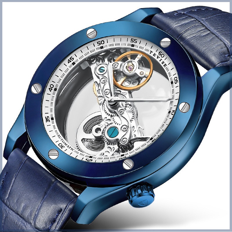 Montre mécanique homme bracelet cuir, noire – Image 3