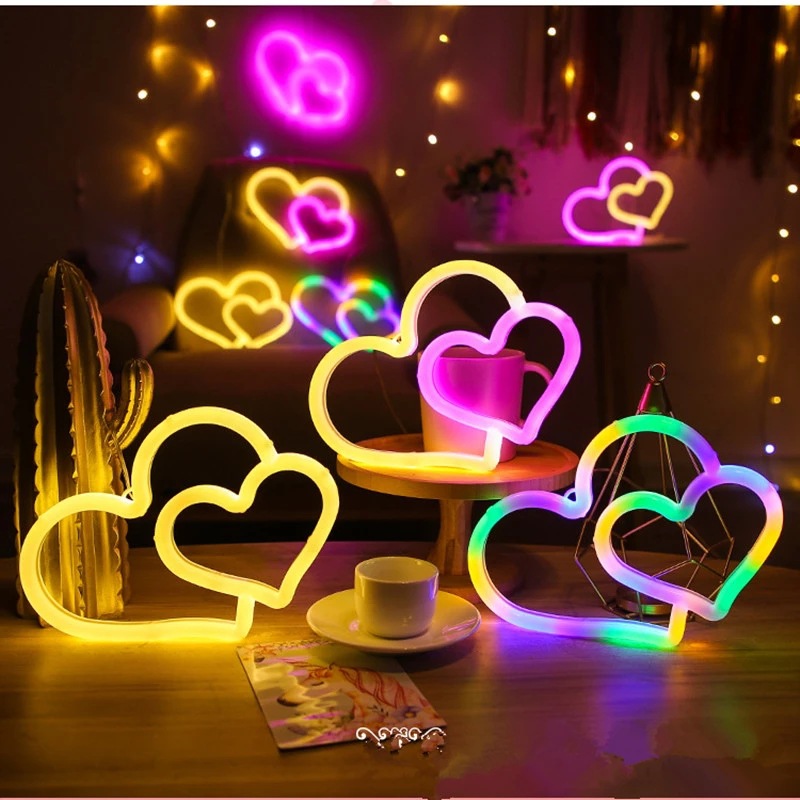 LED-Neonlicht mit zwei Herzen, warmweiß – Bild 3