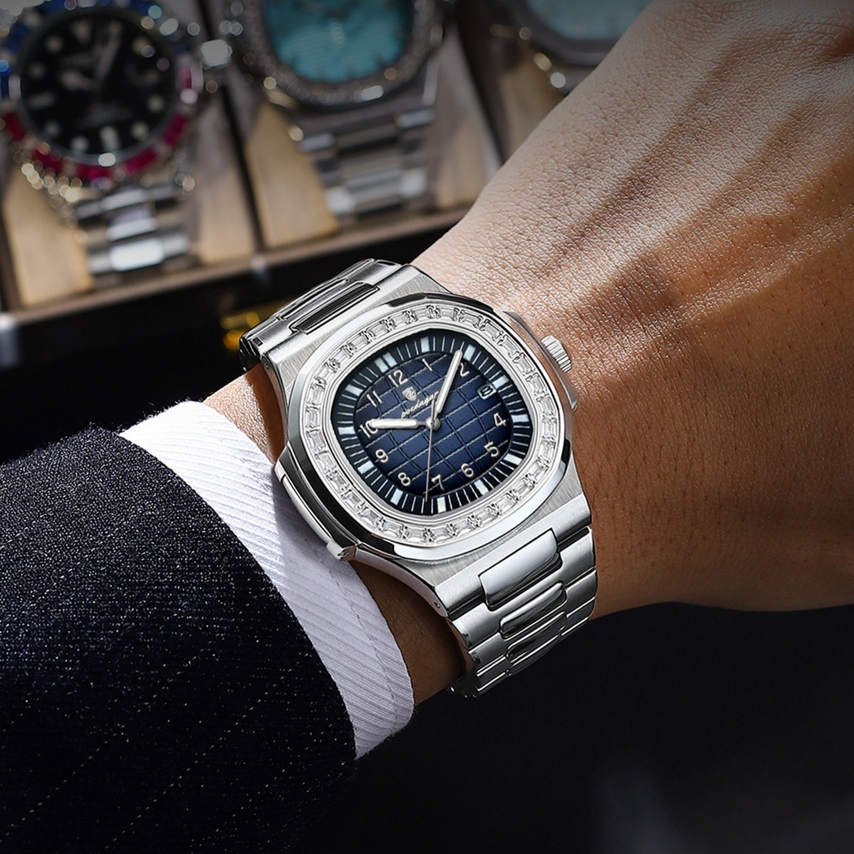 Reloj de hombre con correa de acero, esfera negra - Imagen 2