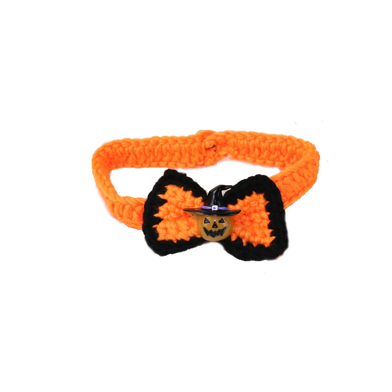 Oranje-zwarte gehaakte halsband voor kat en kleine hond