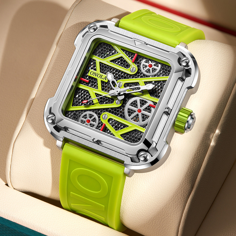 Automatic men's watch with skeleton dial, black - Image 3