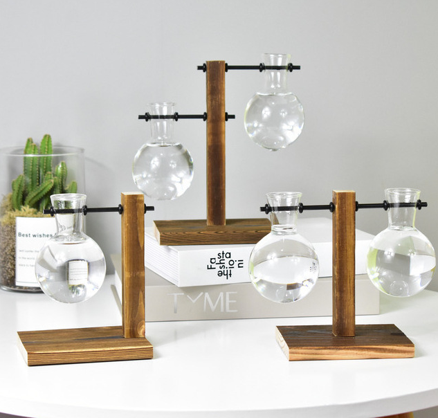 Support en bois avec petit vase en verre pour boutures – Image 5