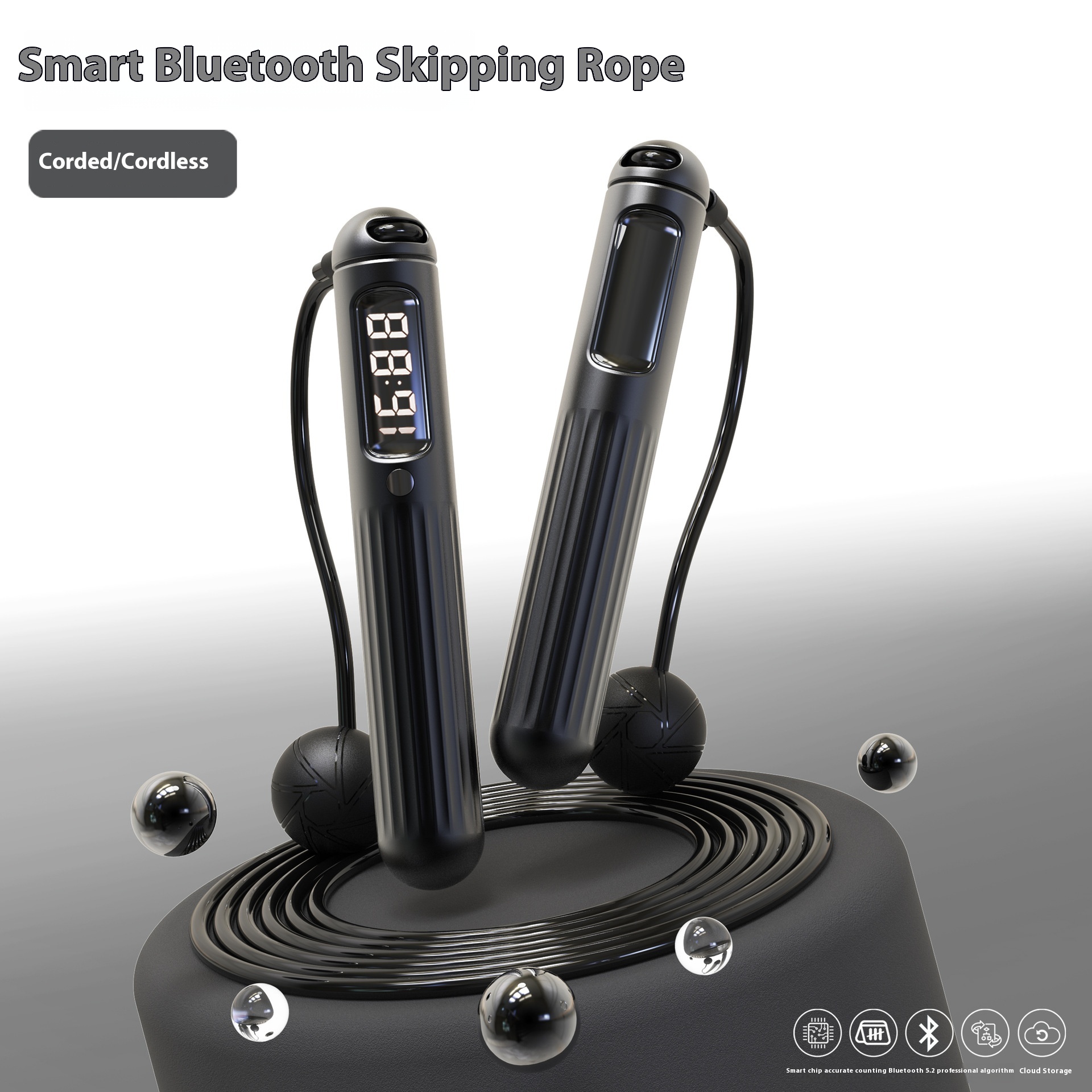 Slim springtouw met bluetooth en teller, zwart