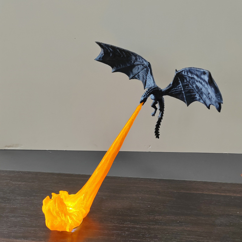Lampe dragon pour étagère, dore avec flamme doree – Image 4