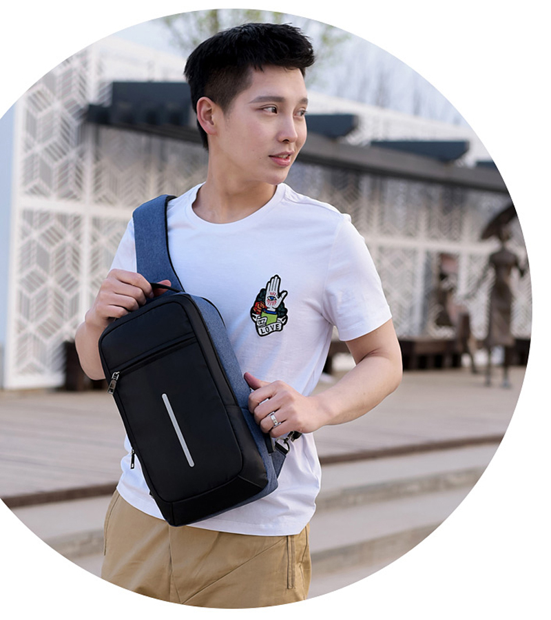Anti-theft chest bag with USB, dark grey - Image 6