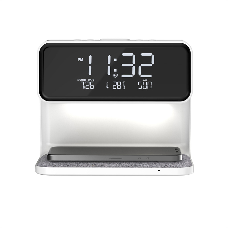 Lampe de chevet avec chargeur sans fil et réveil, blanche – Image 4