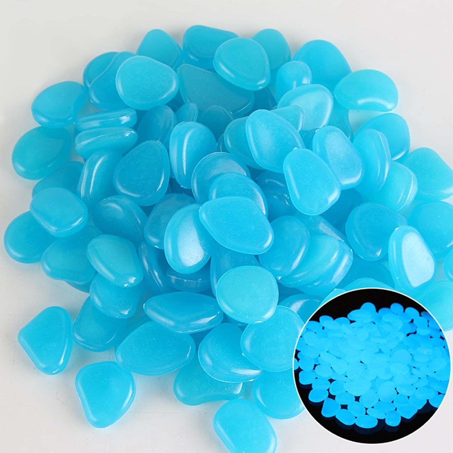 Glowing pebbles, 200 pieces, blue