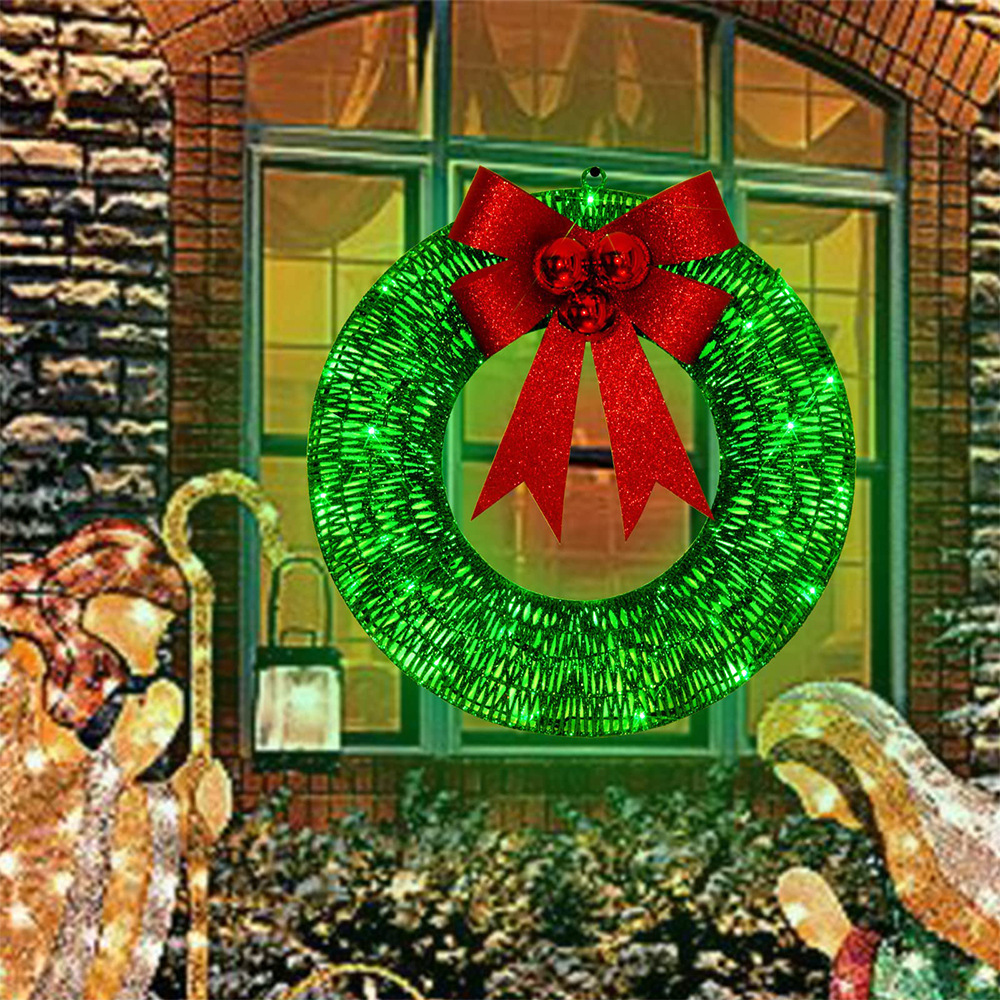 Coroa de Natal com luzes LED e laço, dourada - Image 3