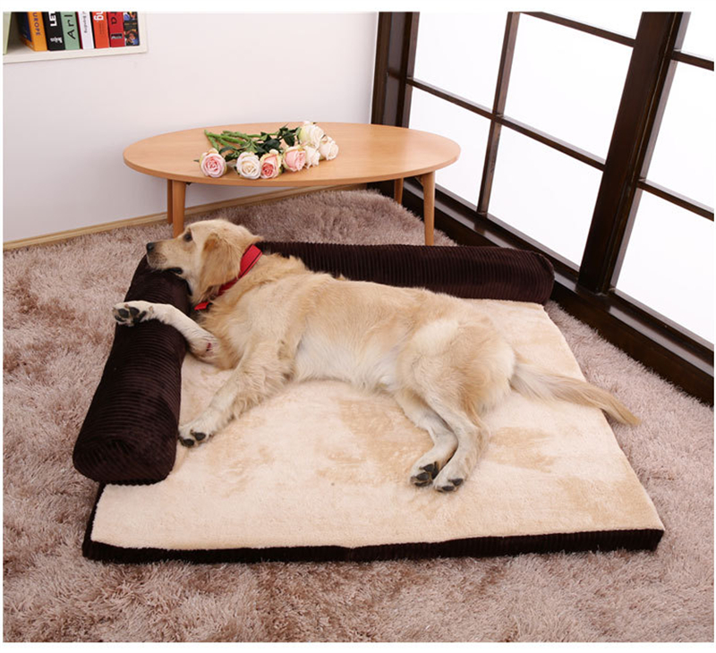 Cama para perro con cojín lateral, marrón café, talla S - Imagen 3