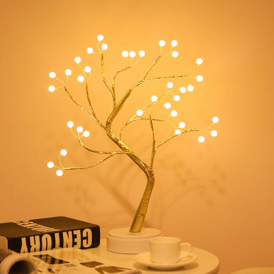 Lámpara árbol decorativa de hilo de cobre con perlas