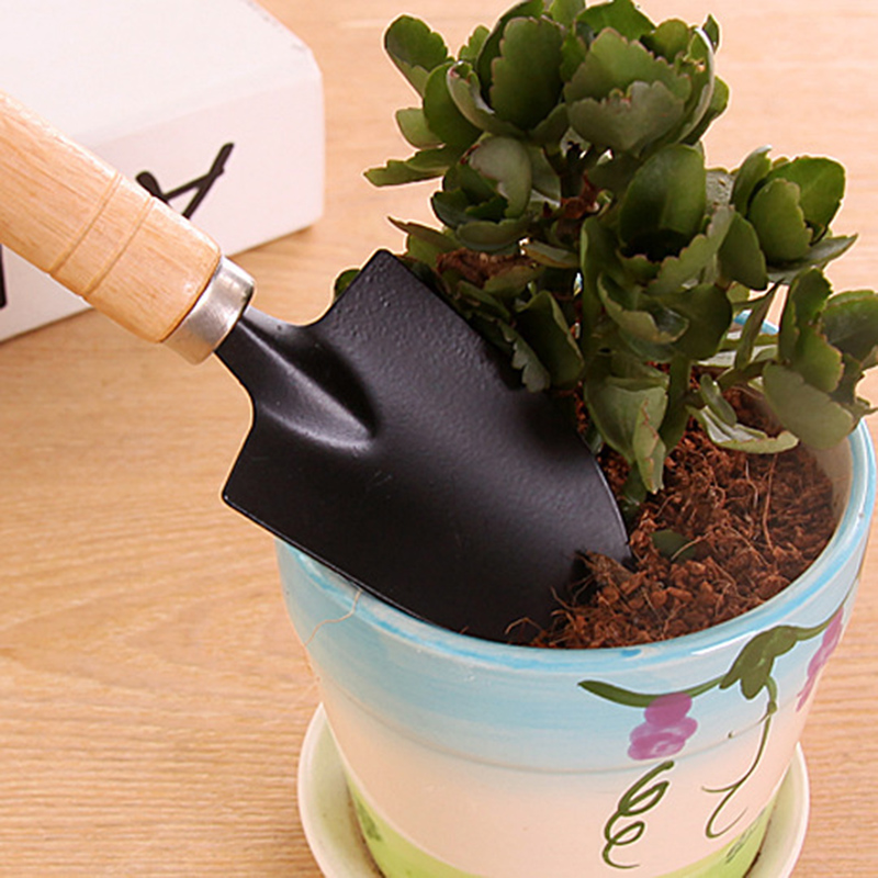 Mini herramientas de jardín con mango de madera, tres piezas - Imagen 4