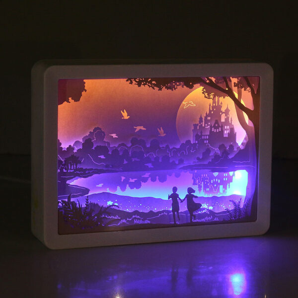 Paper carving lamp, warm yellow light