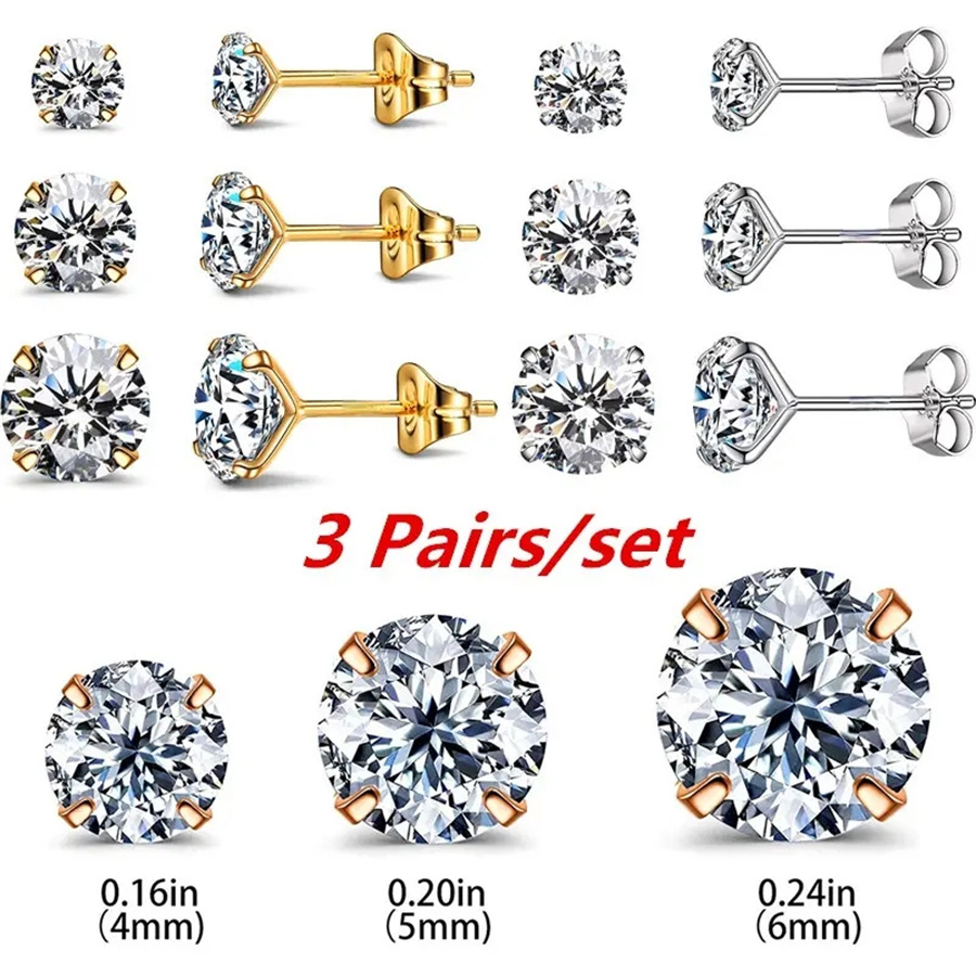 Lot de trois paires de clous à zircon – Image 2