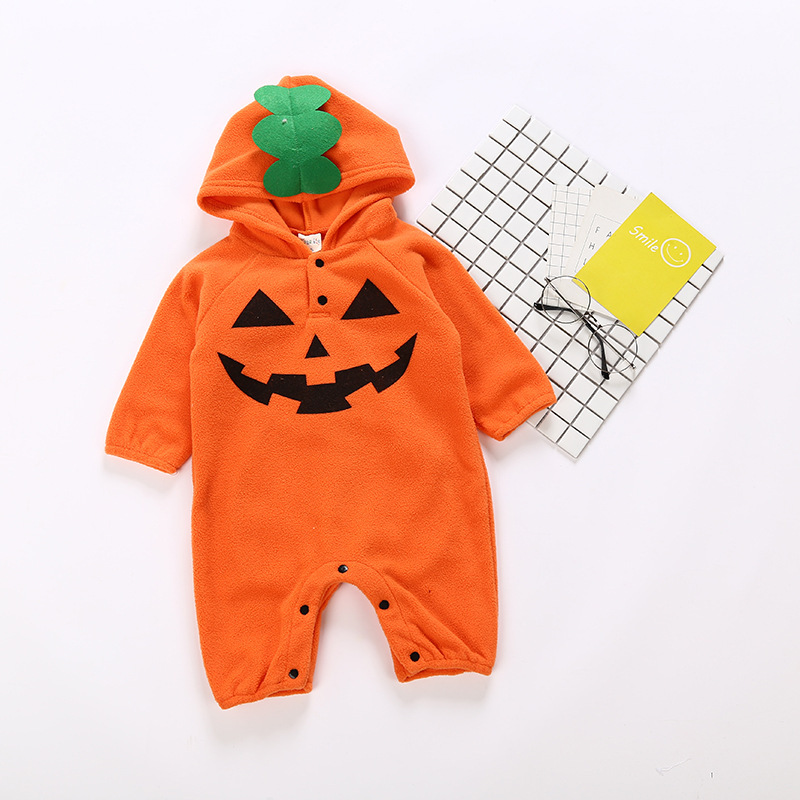 Halloween baby romper with long sleeves, orange