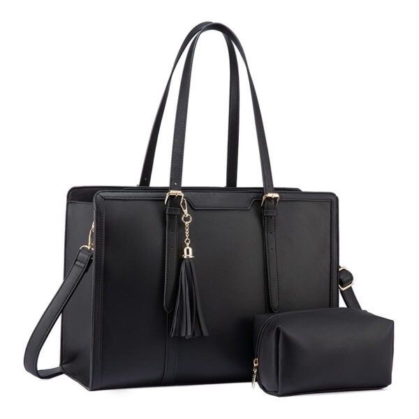 Faux leather laptop bag with shoulder strap, black