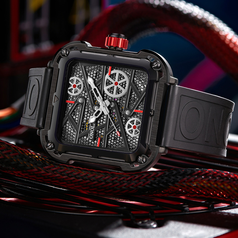 Automatic men's watch with skeleton dial, black - Image 4