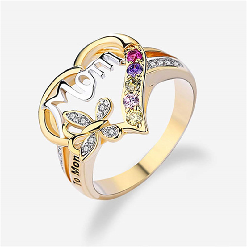 Anel coração vazado Love Mom com borboleta, dourado - Image 3