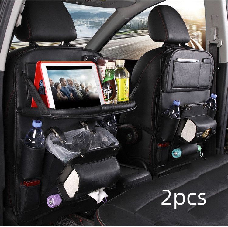 Faux leather car seat organiser, black, set of two