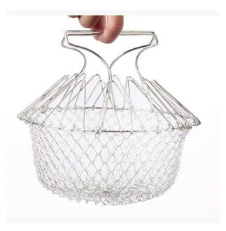 Foldable stainless steel frying basket