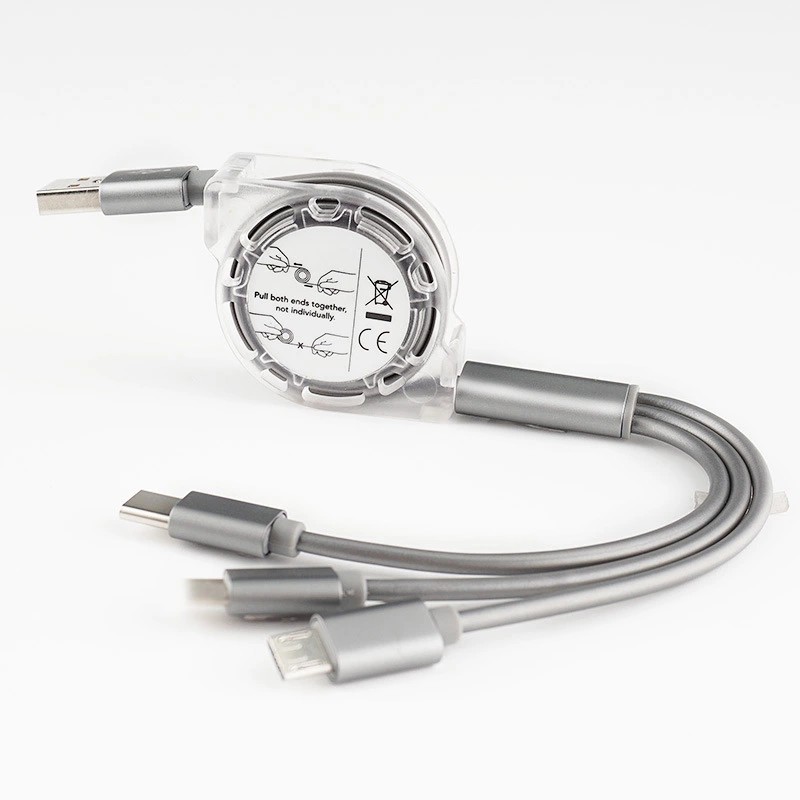 Câble de charge rétractable 3 en 1 rose – Image 2