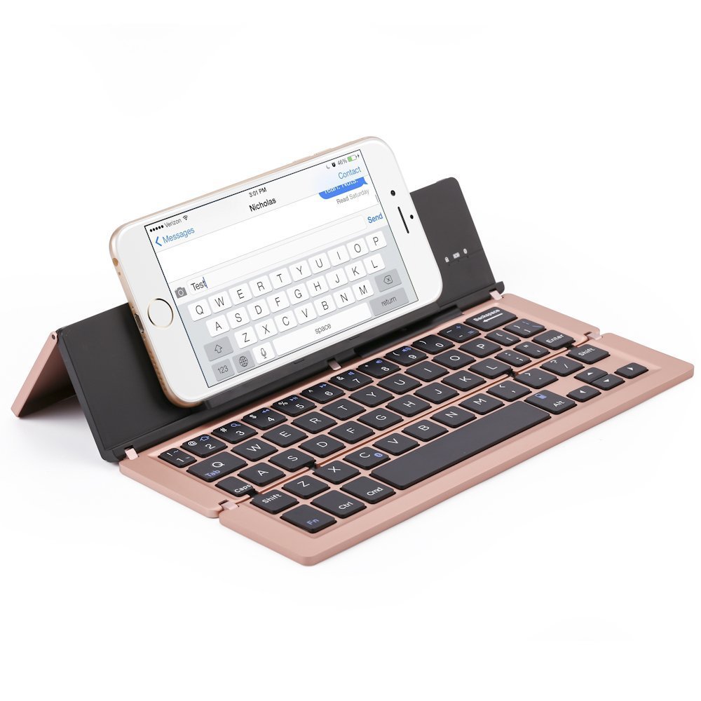 Clavier Bluetooth pliable en aluminium or rose – Image 4