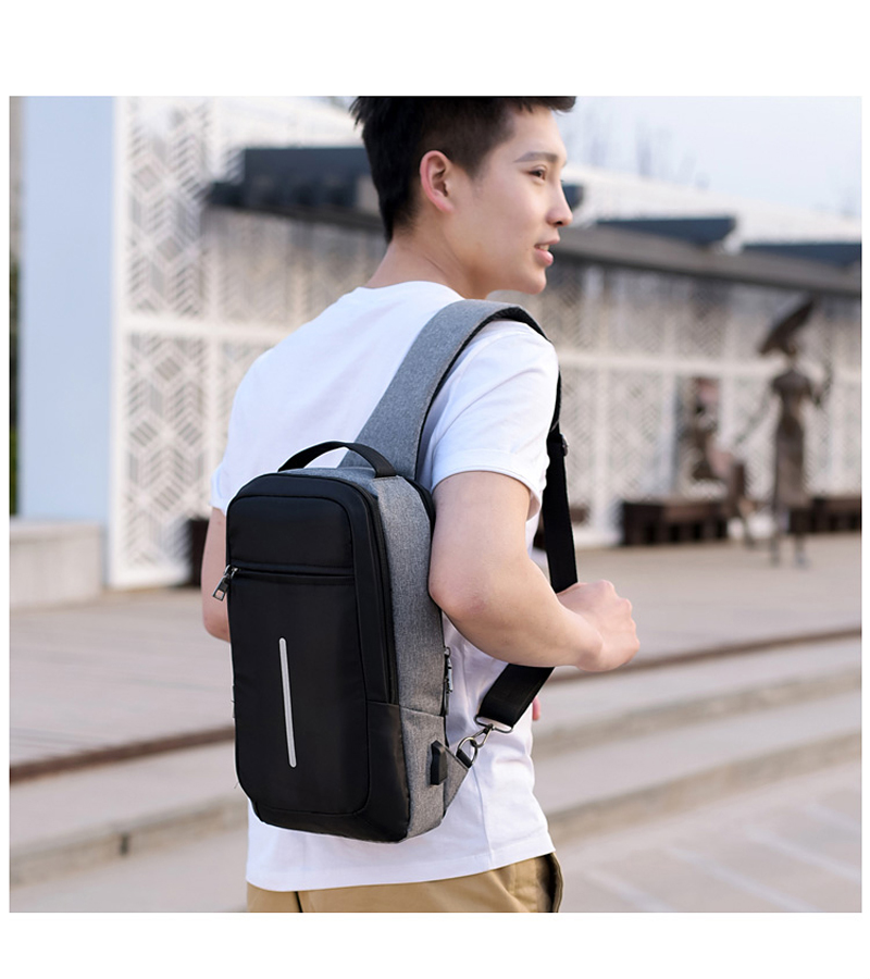 Anti-theft chest bag with USB, dark grey - Image 7