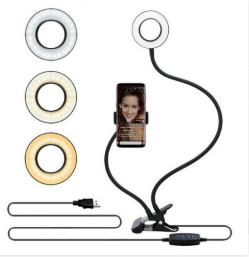 LED-Ringlicht mit Klemme und Handyhalter, schwarz
