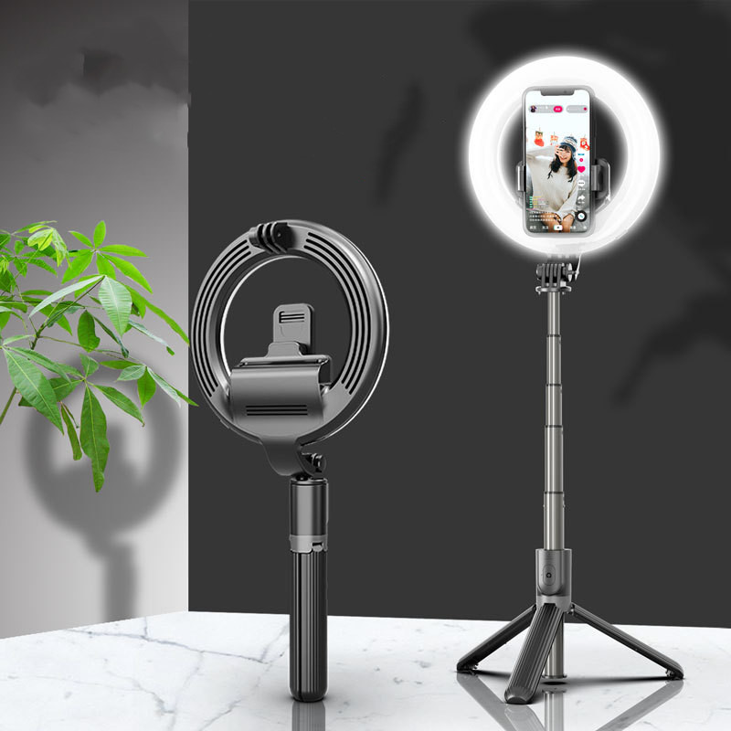 Selfiestick met ringlamp en afstandsbediening, zwart