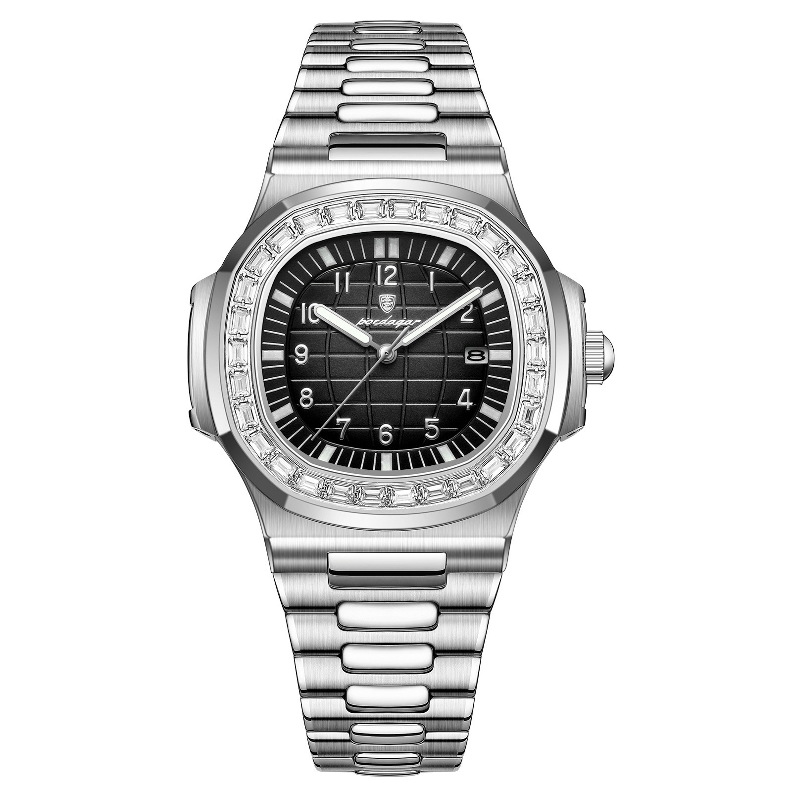 Reloj de hombre con correa de acero, esfera negra