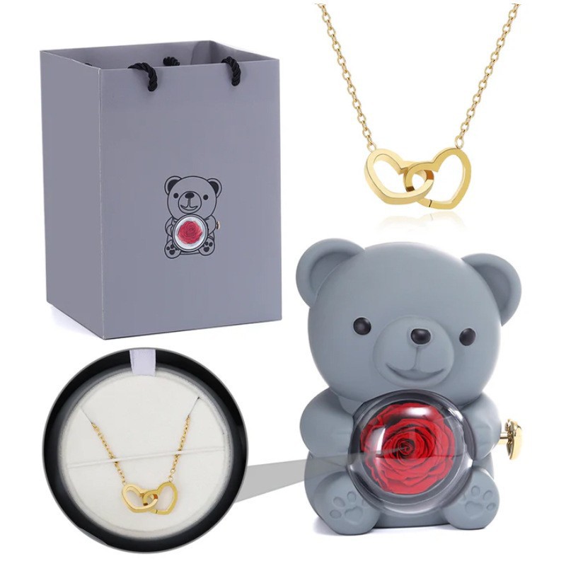 Collier double coeur en coffret, bleu – Image 3