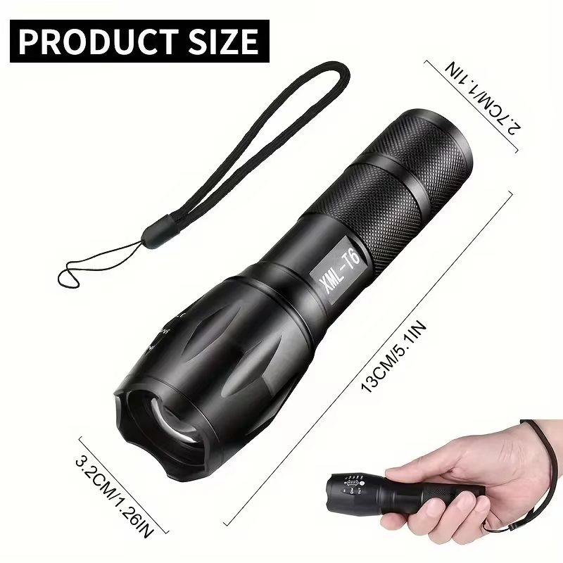 Zoombare LED-Taschenlampe aus Aluminium, schwarz