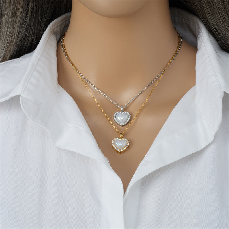 Collier à coeur en coquillage, acier – Image 3