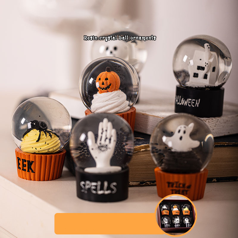 Juego de seis bolas decorativas de resina y cristal