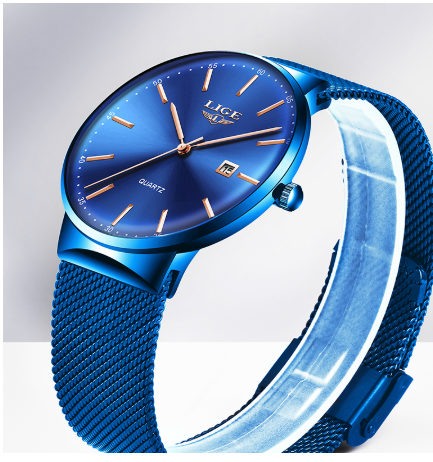 Montre homme en acier inoxydable, noir et bleu – Image 4