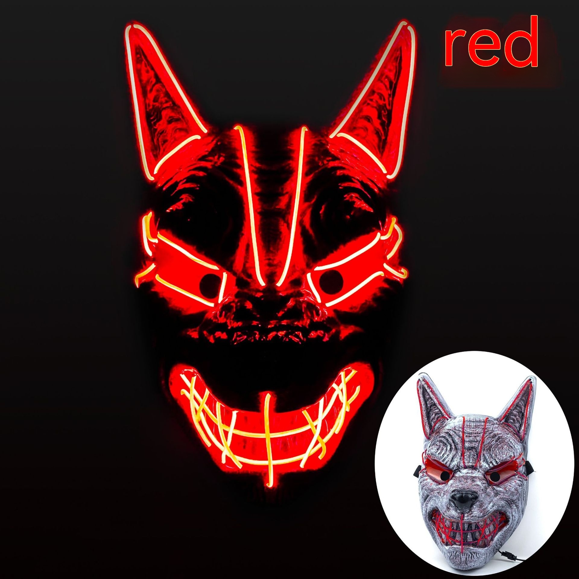 Lichtgevend Halloweenmasker wolfskop, blauw - Afbeelding 5
