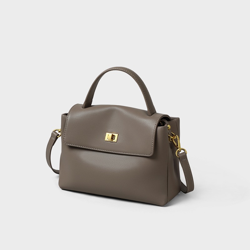 Sac à main en cuir pour femme avec fermoir, gris – Image 4