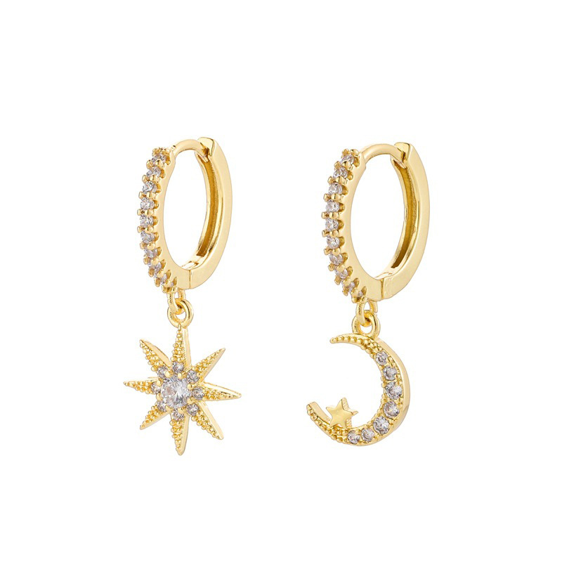 Boucles d'oreilles asymétriques lune et étoile – Image 7