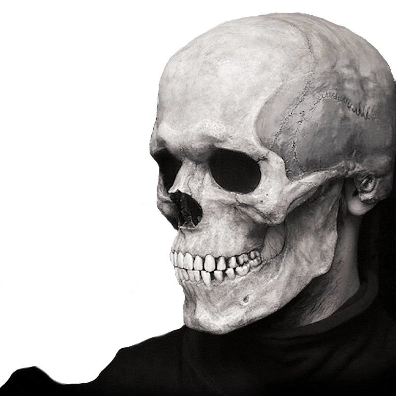 Grijs doodshoofdmasker met beweegbare kaak, latex - Afbeelding 2