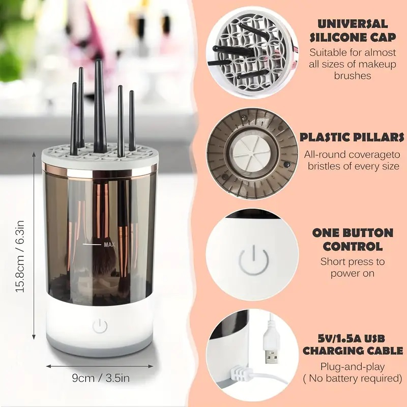 Rotierender USB-Reiniger für Make-up-Pinsel, weiß – Bild 4