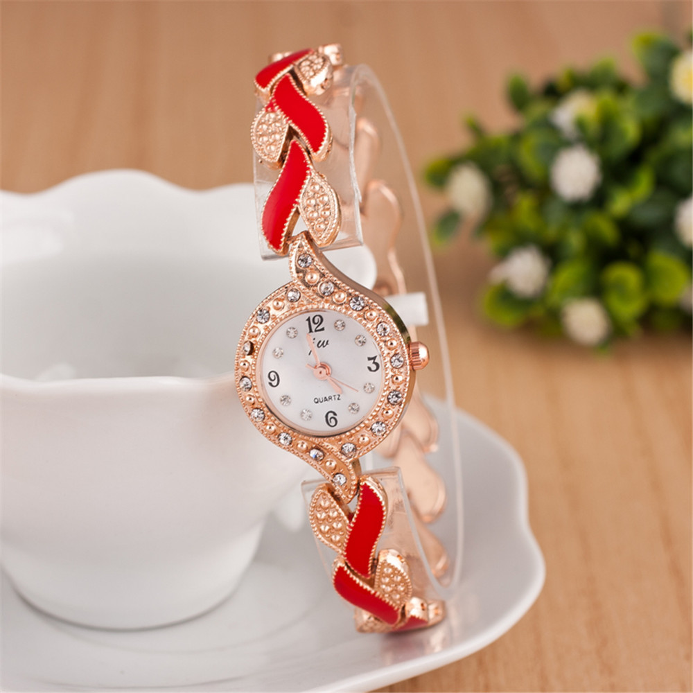 Relógio pulseira com folhas, vermelho