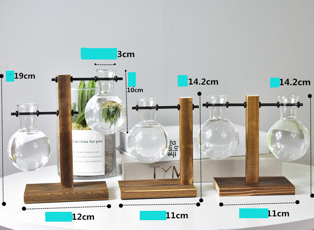 Support en bois avec petit vase en verre pour boutures – Image 7